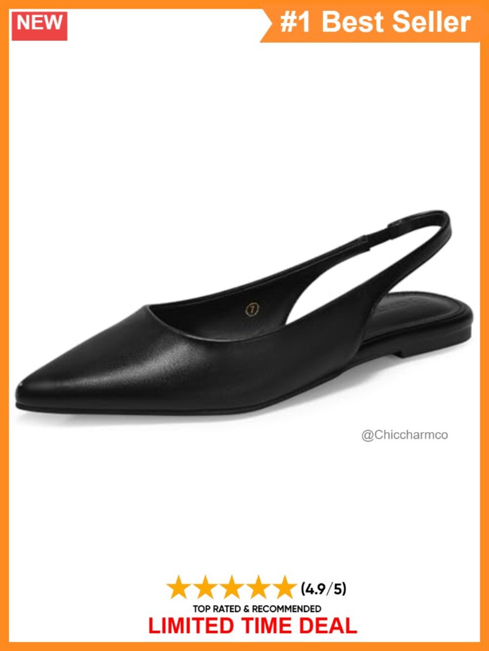 Coutgo Faux Leather Slingback Flats Pointed Toe Slip-On Dress Shoes